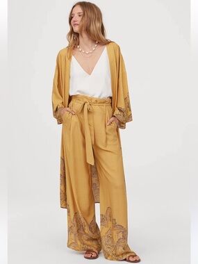 H&M Palazzo Pants Wide Leg Boho Paisley Self Tie Festival Hippie Gypsy Flowy 10